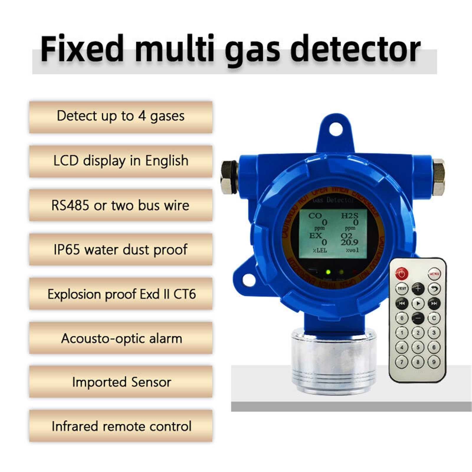 L'industrie du gaz pétrolier utilise Un détecteur de gaz Multi CH4 H2S CO O2 détecteur de Fuite de gaz