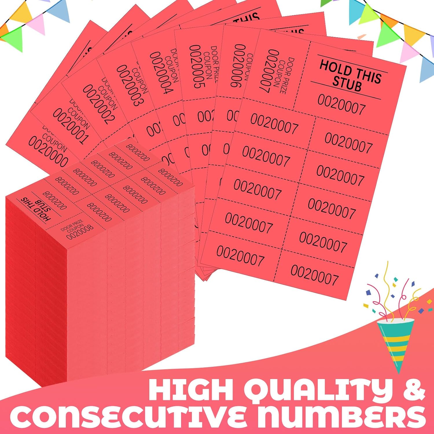 Kosiz 1000 Sheets Raffle Tickets with 10 Bid Numbers Per Sheet Colored Raffle Tickets Sheets for Chinese Auction Basket Silent Auction Church Events(Red)