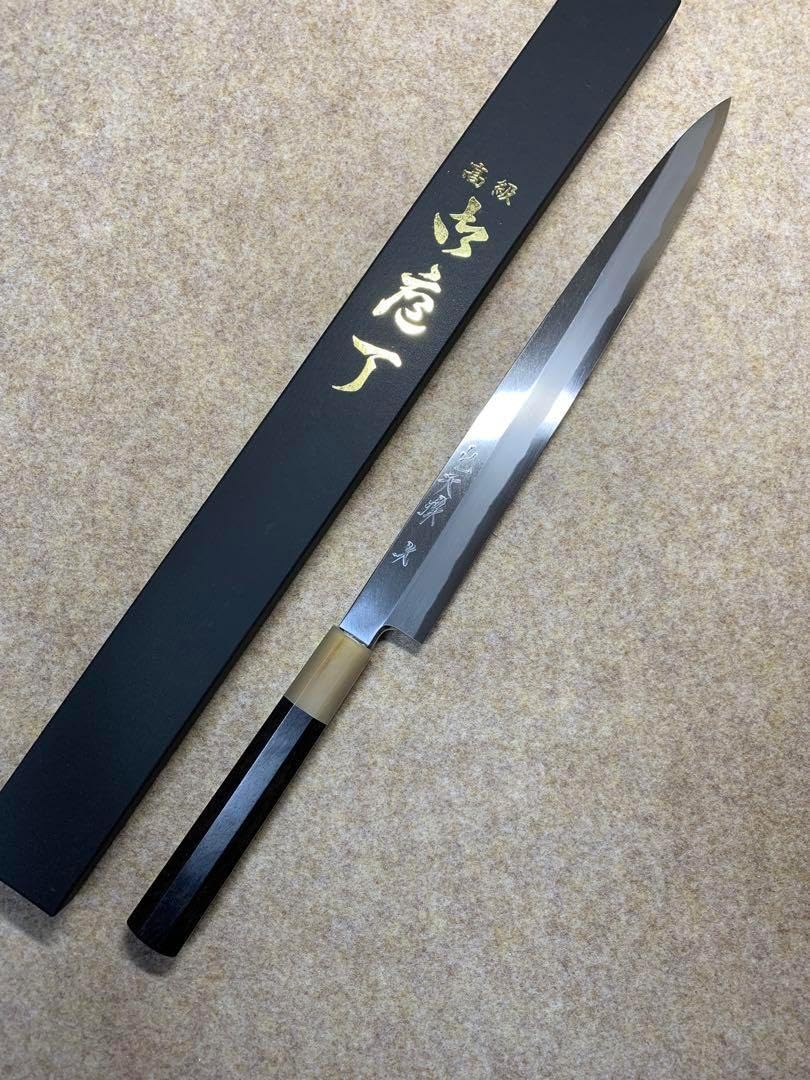 森本光一作　刺身　柳刃　白一鋼 尺　紫檀白水牛八角柄 森本光一作刺身 柳刃包丁 青鋼 尺一紫檀白水牛八角柄