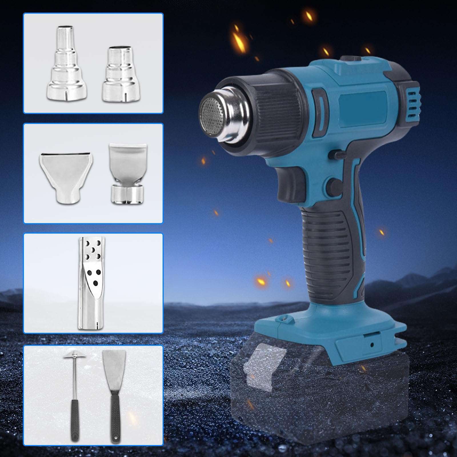 Pistola termica a batteria compatibile con batteria Makita da 18 V, con regolazione del volume d'aria a 2 livelli, temperatura fino a 550 °C e 7 ugelli per saldatura, piegatura di tubi (senza batterie