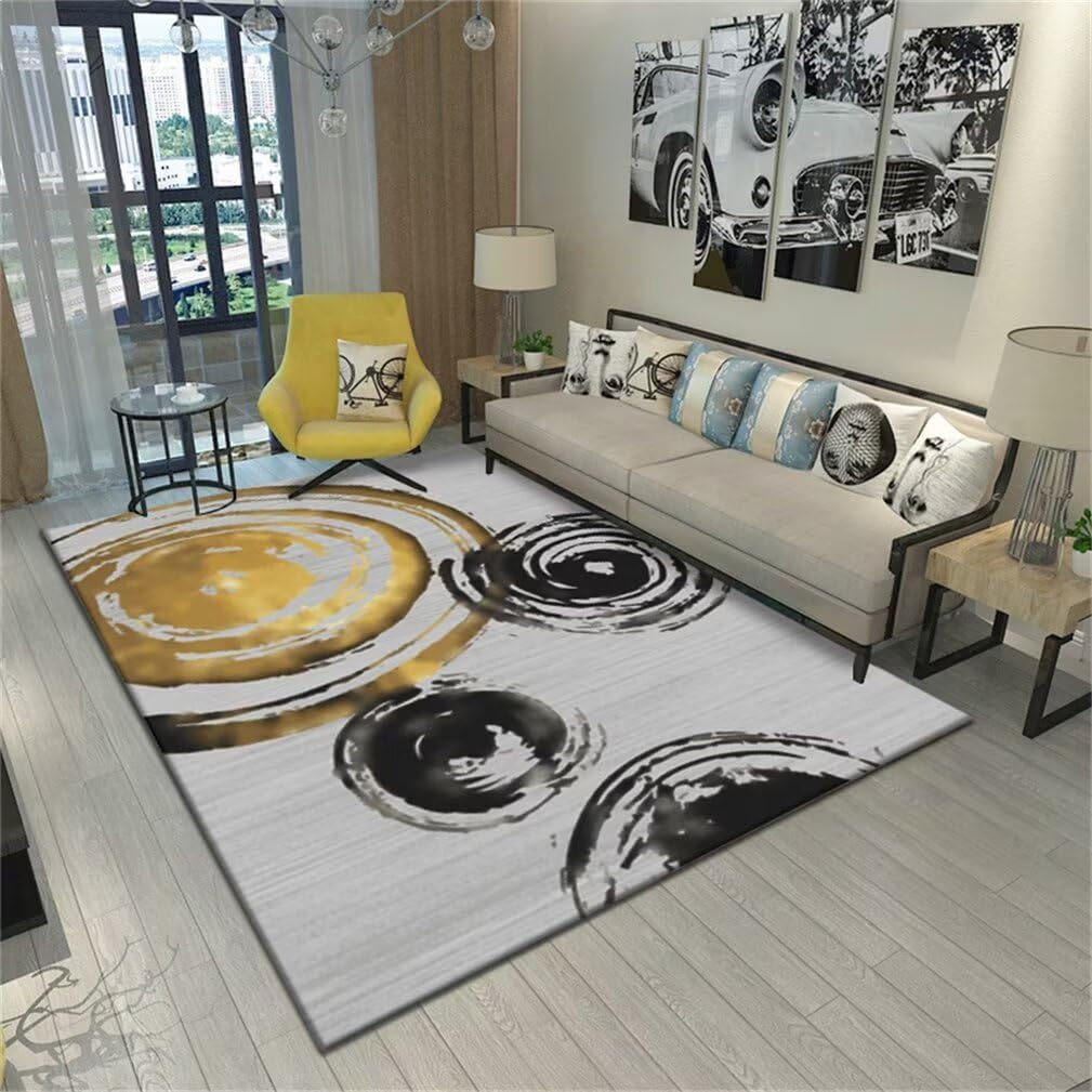 Tapis protection sol 160x210cm tapis salon moderne aux lignes dorées