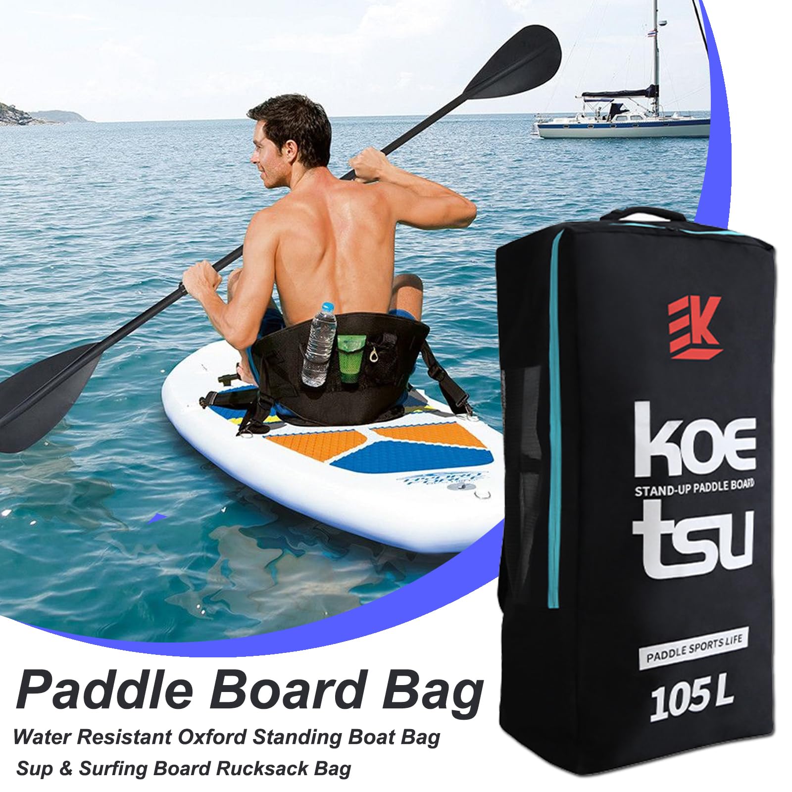 Paddelboard-Tasche, 80 l/105 l, Kajak-Paddeltasche für aufblasbares Paddleboard, große Kapazität, Sup & Surfbrett, Rucksack, wasserabweisend, Oxford-Stehboottasche