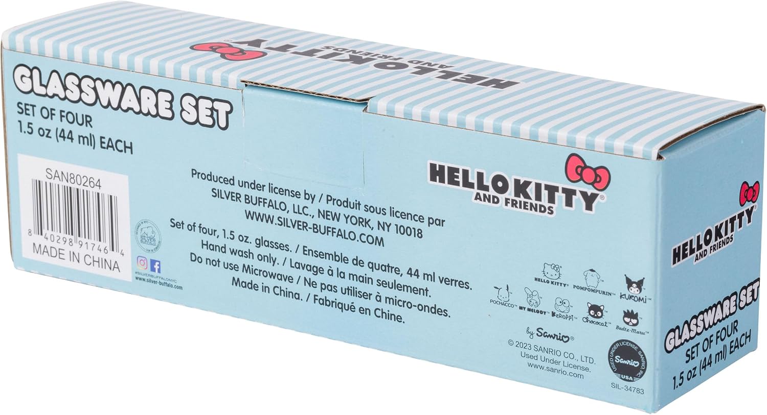 Silver Buffalo Sanrio Hello Kitty and Friends, 4 Pack Mini Glass Set, 1.5oz