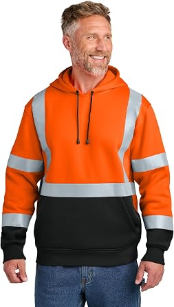 CornerStone Unisex A107 Class 3 Heavy Duty Fleece Pullover Hoodie | High Vis Sweatshirt for Work, Reflective Fleece Jacket Safety Orange