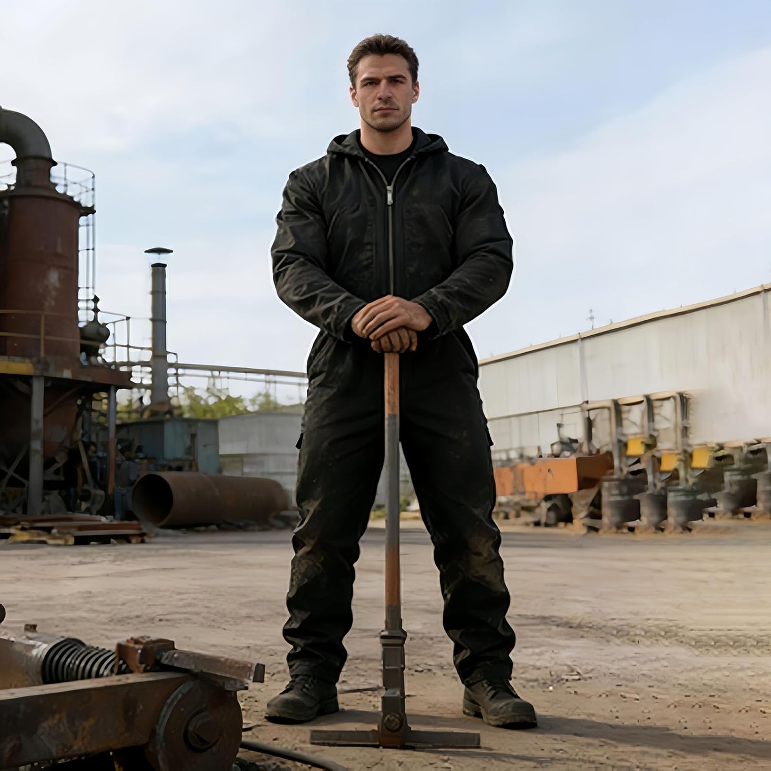 YOLAI Mens Insulated Coveralls - Work Overalls with Hood Mechanic Jumpsuit Heavy-Duty Protective Outfit for Construction