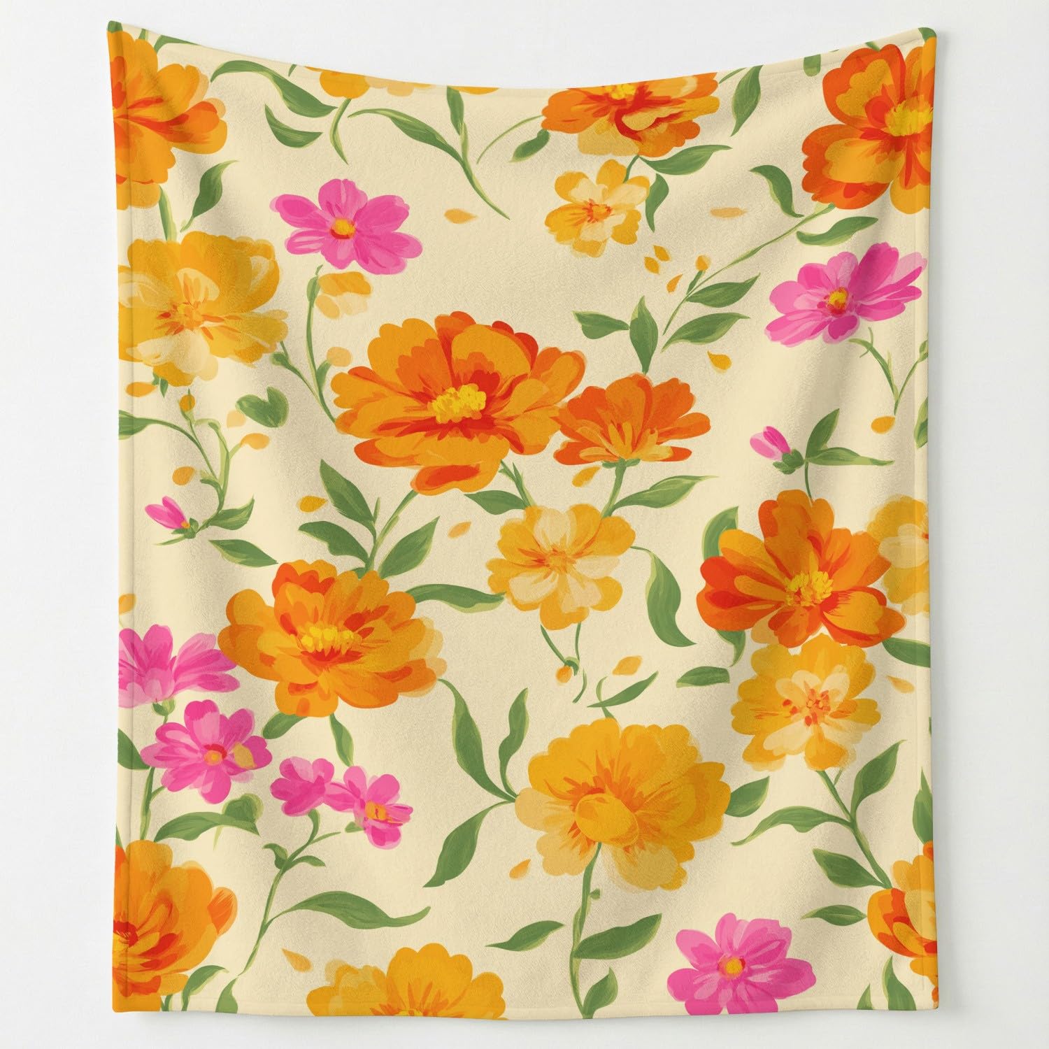 Manta de franela suave y ligera de 150 x 180 cm con diseño floral nórdico de verano