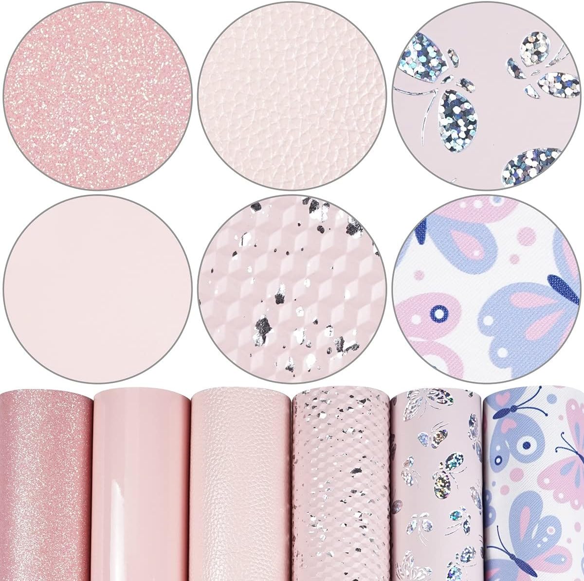 Litchi 6 Pack 8x12 Inch Faux Leather Sheets for Bow Earring, Easy to Cut Vinyl Fabric for Cricut, Durable Fade Resistant Leatherette Without Smell, Baby Pink Series