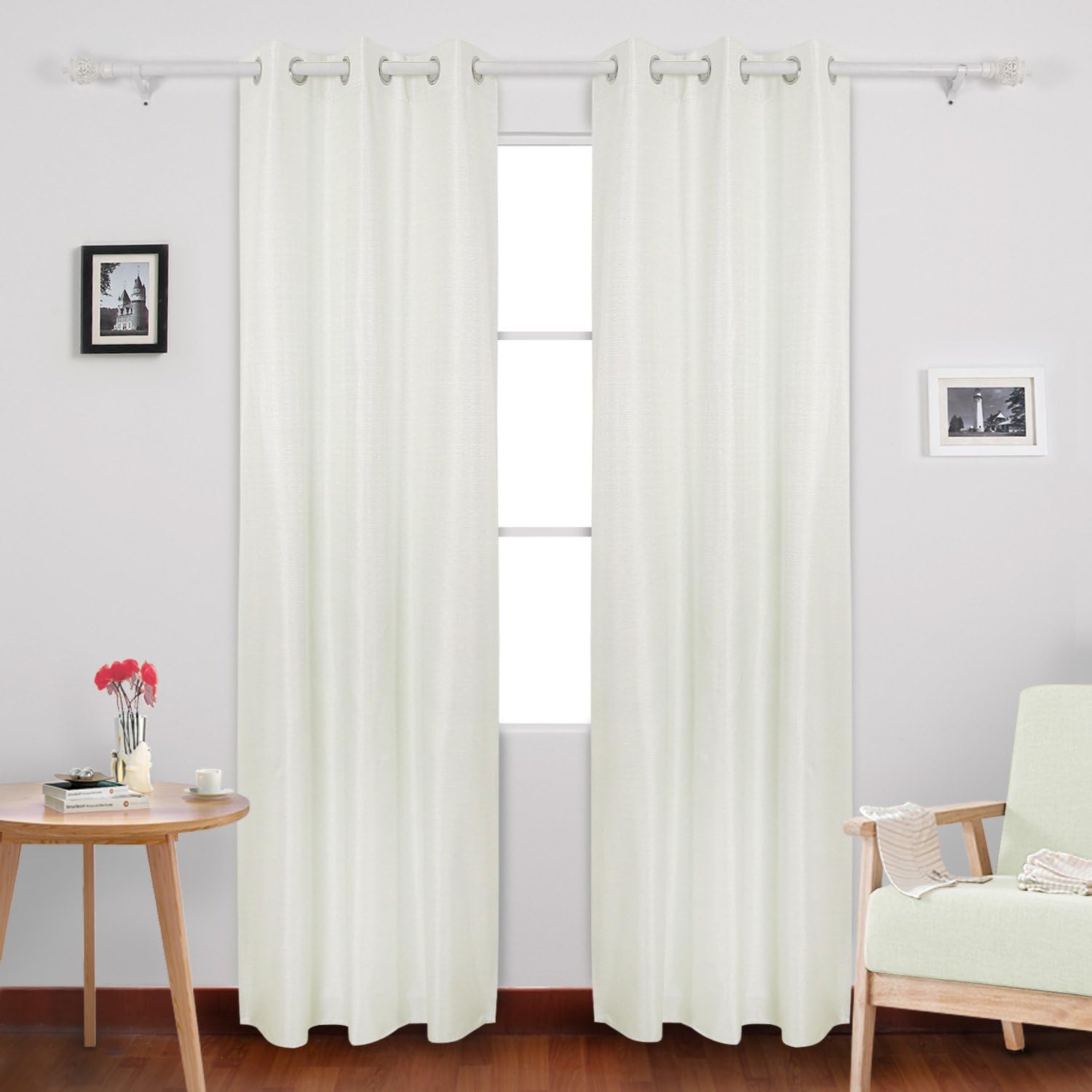 Deconovo Faux Linen Window Curtains Thermal Insulated Grommet Curtain Panels Blackout Curtains with Coating Back Layer for Nursery Room 38x95 Inch 1 White