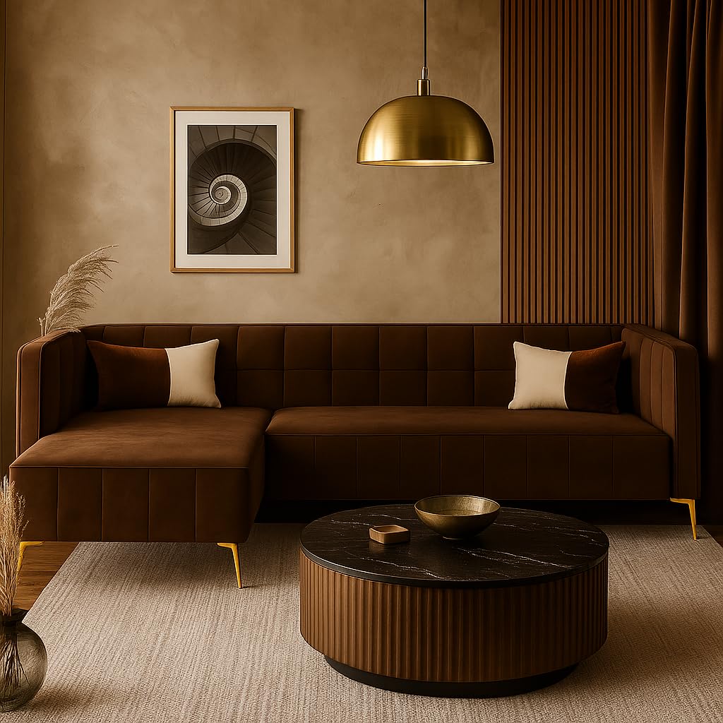 Stylluxe 6 Seater LHS L Shape Sofa Set | Soft Velvet Suede Fabric | Modern Design | Plush Comfort Cushions for Living Room (Brown) Stylluxe 6 Seater LHS L Shape Sofa Set | Soft Velvet Suede Fabric | Modern Design | Plush Comfort Cushions for Living Room (Brown)