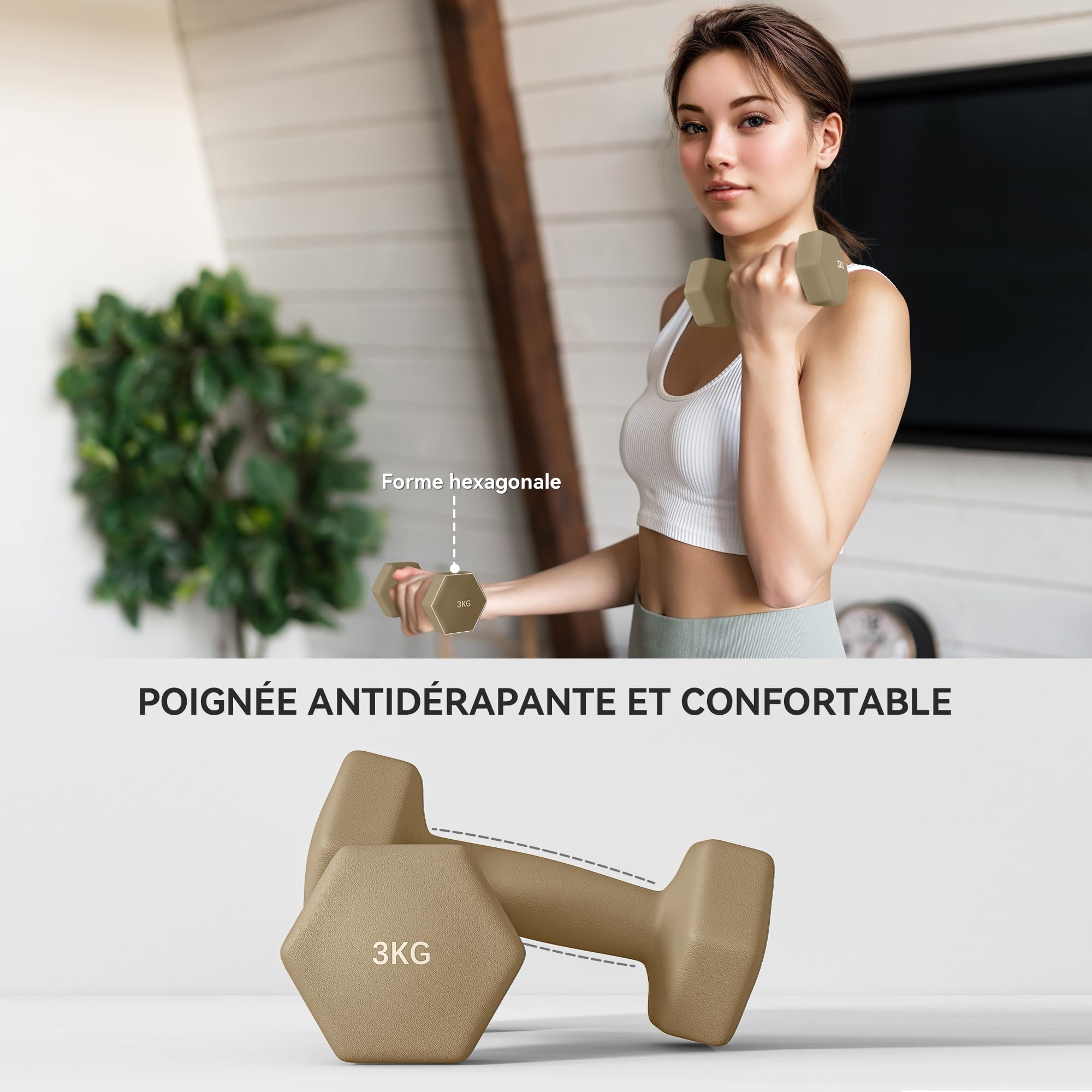SPORTNOW Ensemble d'Haltères Hexagonaux 12 kg avec Mallette Multicolore | Lot de 6 Haltères Courts de Gym, 1 kg - 3 kg, Revêtement en Polyuréthane, pour la Maison, en Acier