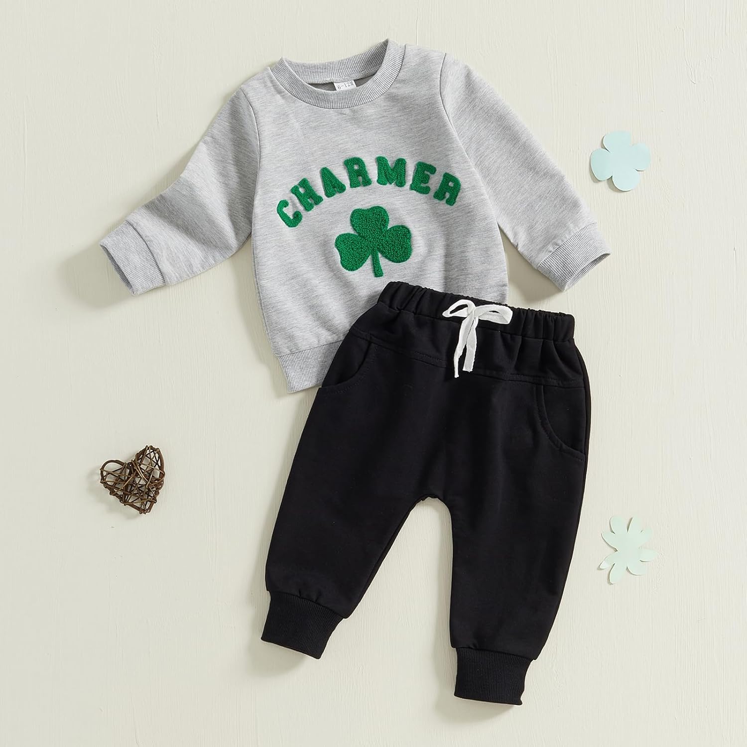 Toddler Baby Boy St Patricks Day Outfit Charmer Shamrock Sweatshirt Pants Fall Winter Spring Clothes Set - Image 3
