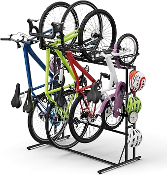 ETELI Bike Rack Garage Freestanding Bikes Rack Floor Stand Vertical Bike Stand Rack for Garage Organizer Indoor Outdoor Bikes Storage, Hold Max Tire Width 2.65, Black