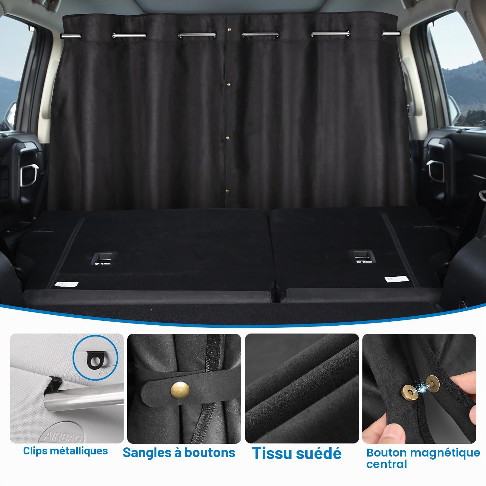 XCBYT Rideau Voiture Pare Soleil, Rideau de Séparation Amovible pour Camping, Protection de la Vie Privée, Rideau Occultant Arrière Voiture, 180 x 126 cm