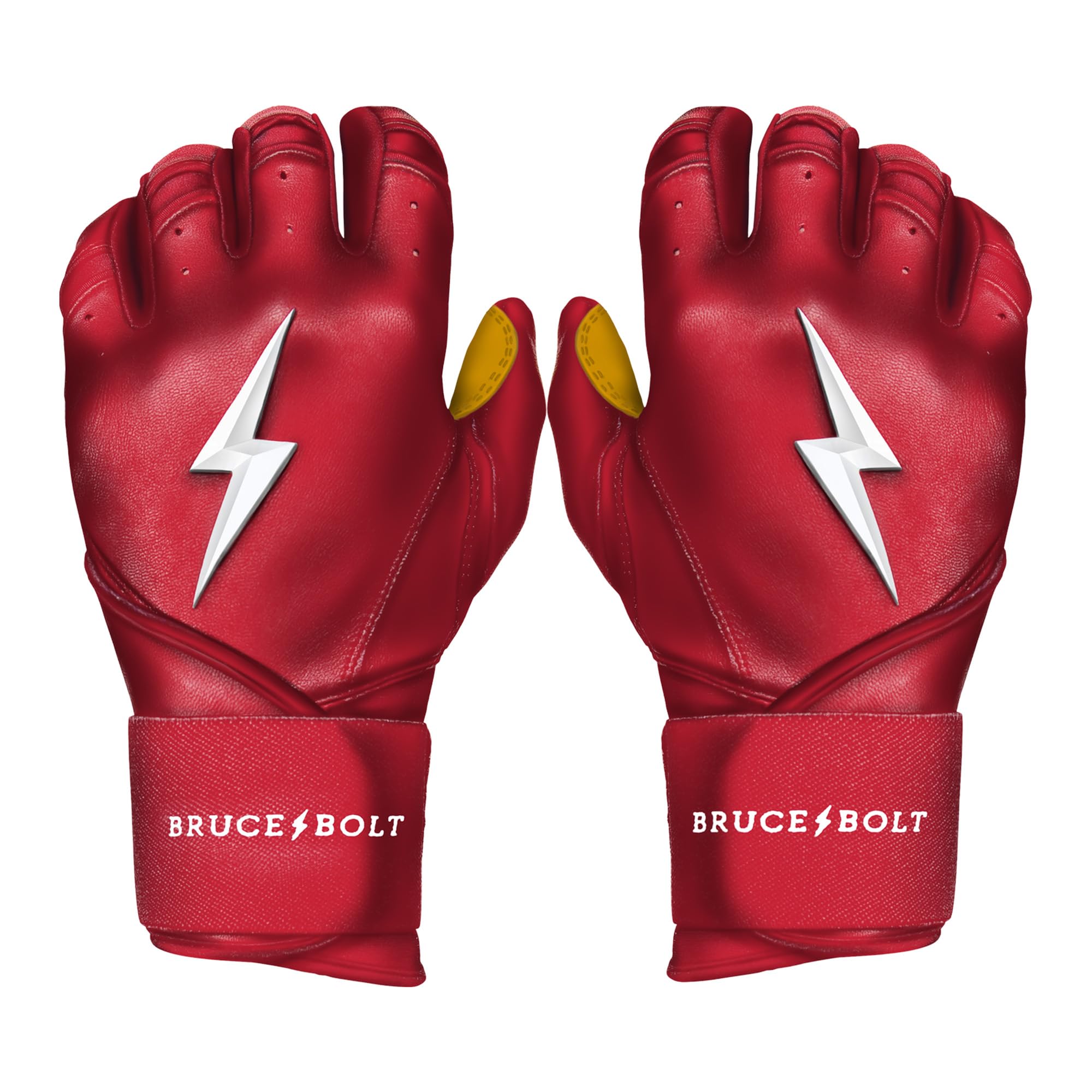 BRUCE BOLT 2020 Premium Pro Red Long Cuff Cabretta Leather Baseball Batting Gloves with Glove Bag - Youth Medium LRDYM — image 1