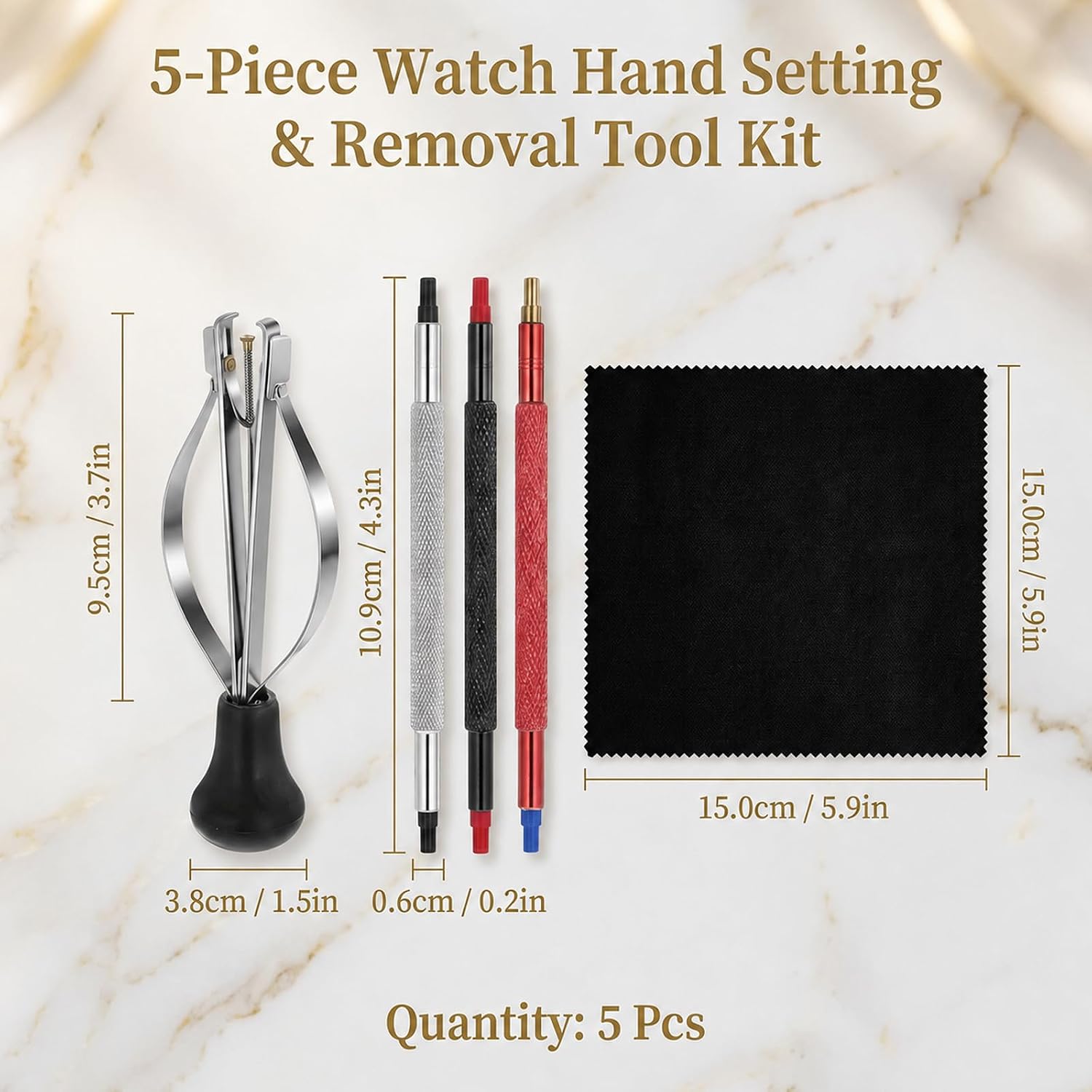 5Pcs Watch Hand Press Tool Set, Watch Hand Removal Tool, Watchs Hand Setting Tools with Black Cleaning Cloth, Tools for DIY Repair