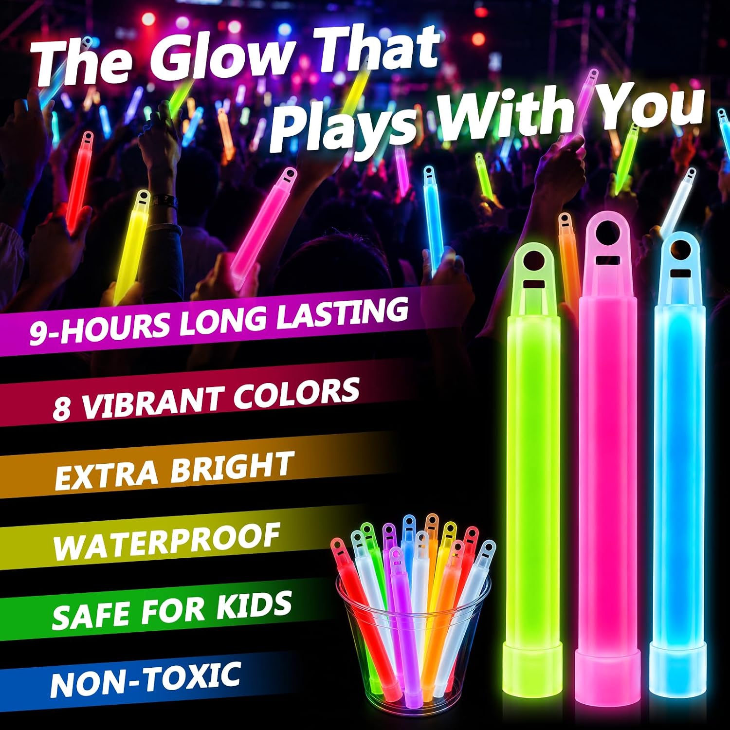 54Pcs Glow Sticks - 4 inch Glow In the Dark Sticks Halloween Party Favors, Waterproof Glow Sticks Lights Bulk Party Pack for Kids with 10 Hours Duration, Party Favors Light Stick for Halloween Party