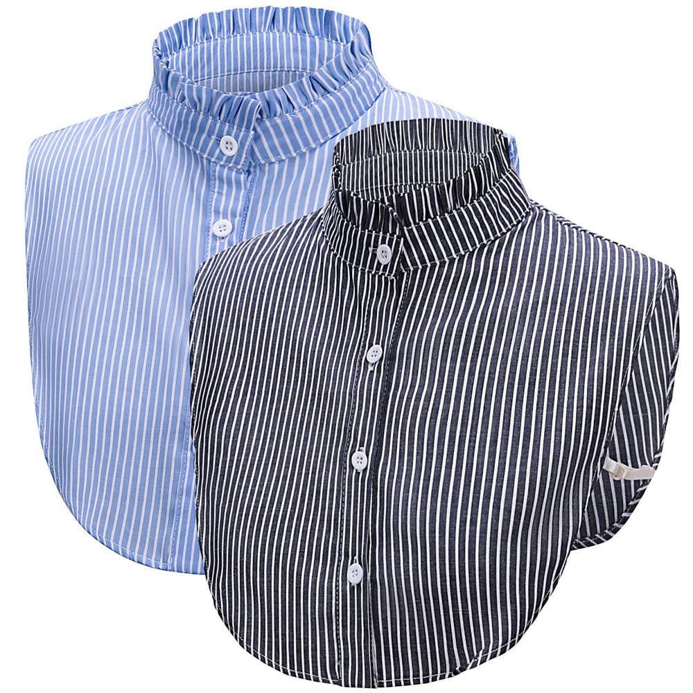 LoudSung Fake Collar Detachable Half Shirt Blouse False Collar Set Striped Elegant Design for Women Girls 2PCS