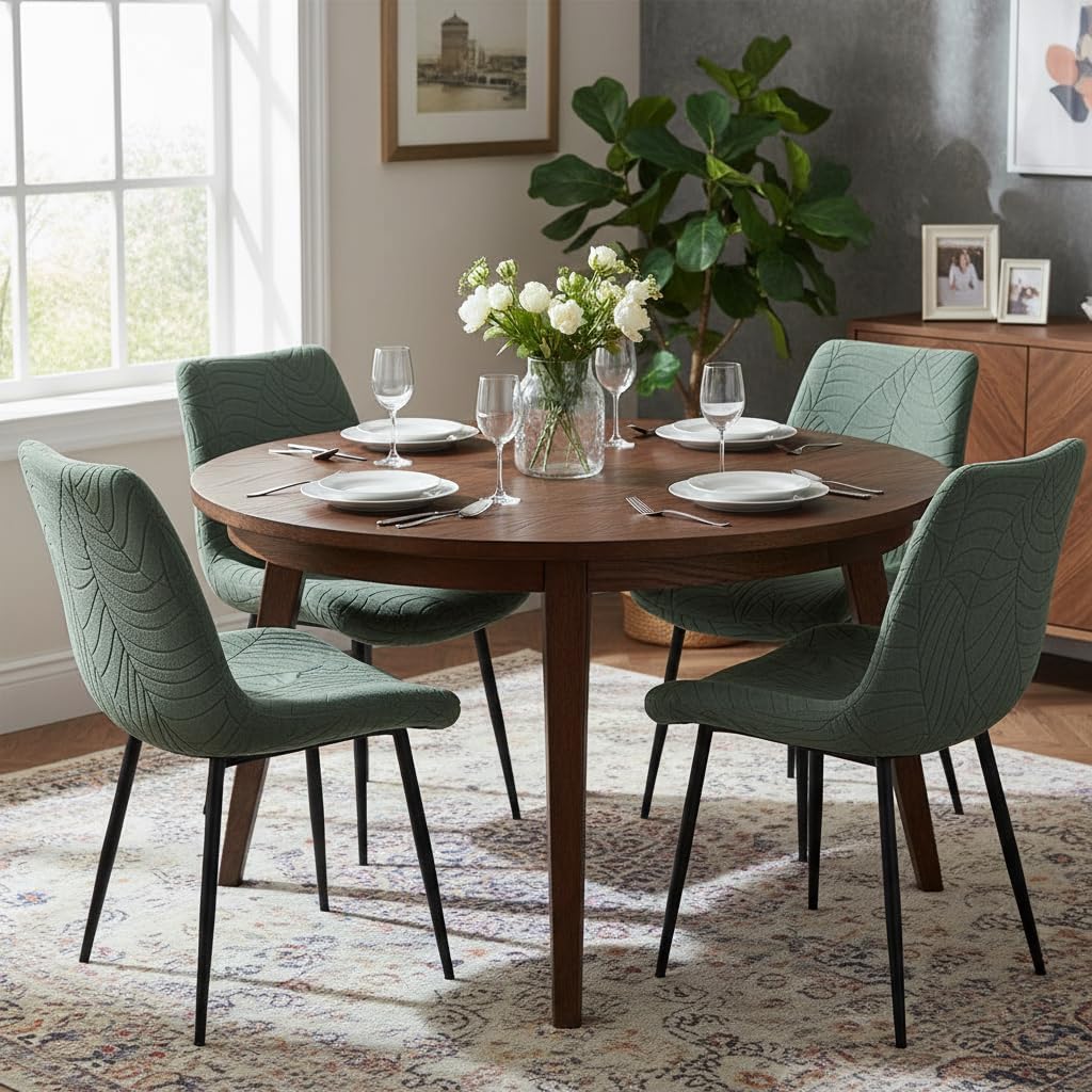 Jacquard Dining Chair Covers Set of 4,Stretchy Mid Century Modern Kitchen Dining Room Chair Slipcovers Armless Accent Side Chair Covers for Dining Chairs,Matcha Green