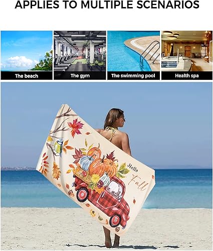 Miniatura 6 de Juego de toallas de baño de camión rojo otoñal para baño, toallas de lujo, regalos para mujeres, secado rápido, playa, cocina, mano, cabello, cara,