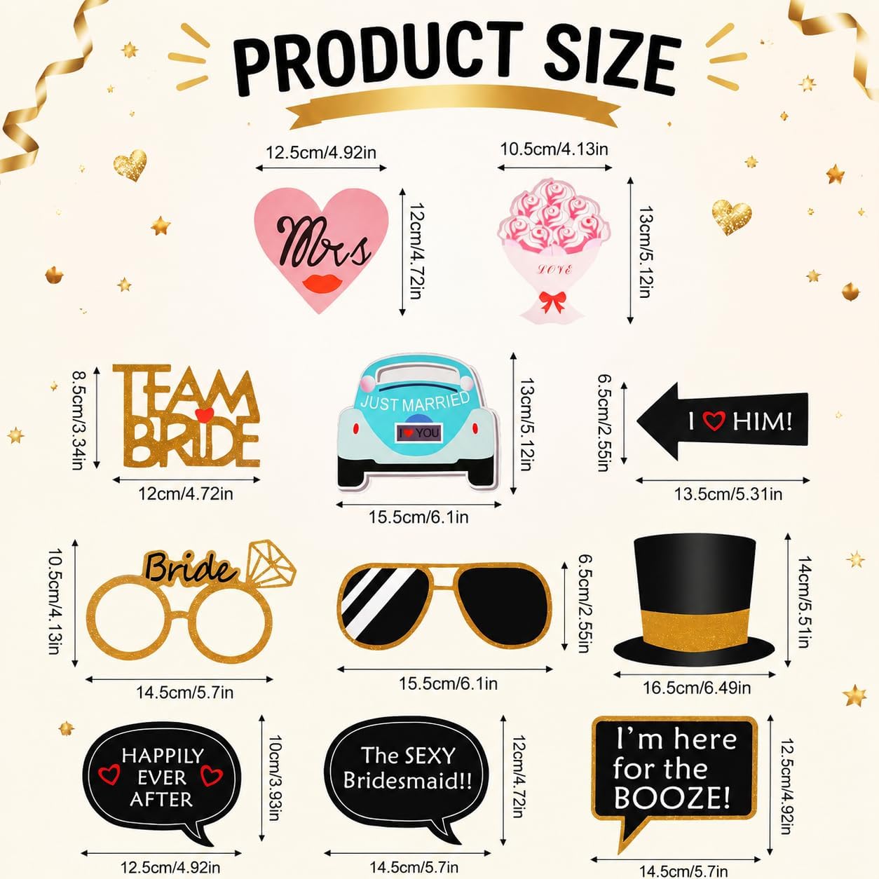 52Pcs Wedding Photo Booth Props - Fun Bridal Shower Selfie Accessories with Sticks, DIY Engagement Bachelorette Party Decorations Supplies, Just Married Mr and Mrs Signs Kit