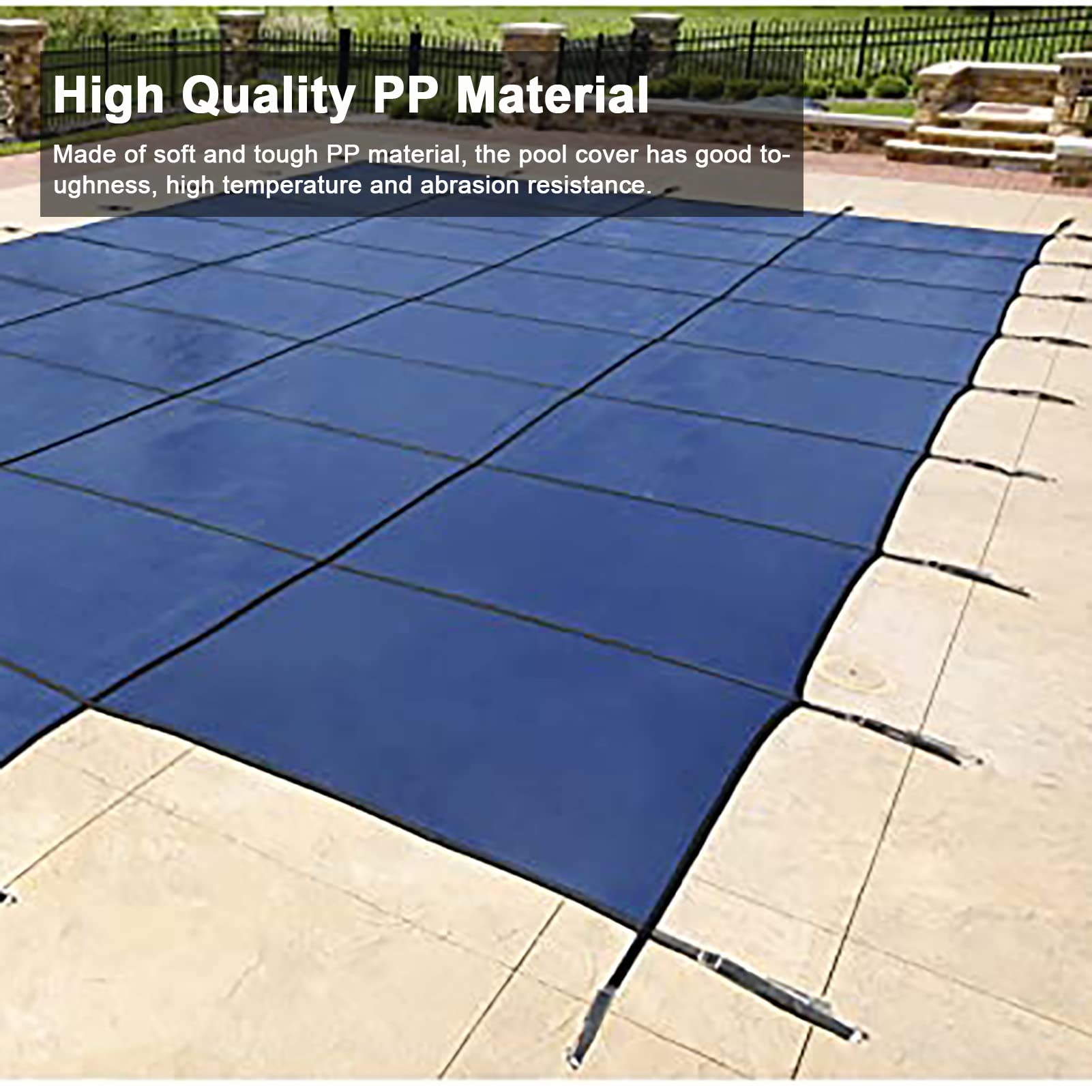 Cobertor Solar para Piscinas Cubiertas de invierno para piscina de alta resistencia azul, cubierta segura de red de hojas duradera para patio trasero al aire libre, alfombrilla de marco rectangular,