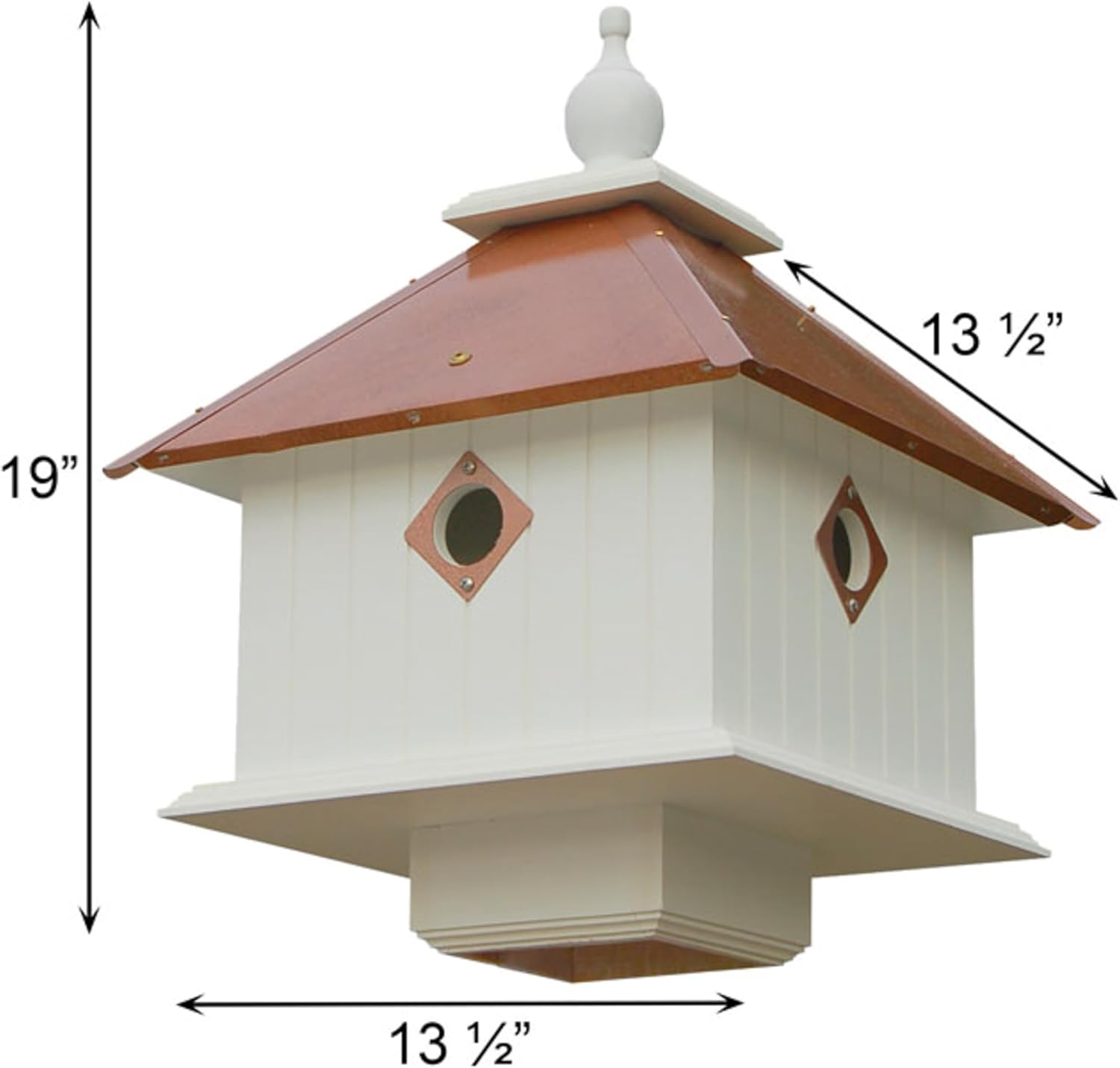 Wing & A Prayer Carriage Bird House with Hammered Copper Colored Roof, 4 Chambers with 1.5” Entrances, White PVC Trimboard Body, Predator Guards, Mounts on True 4x4 Post, Large Outdoor Birdhouse