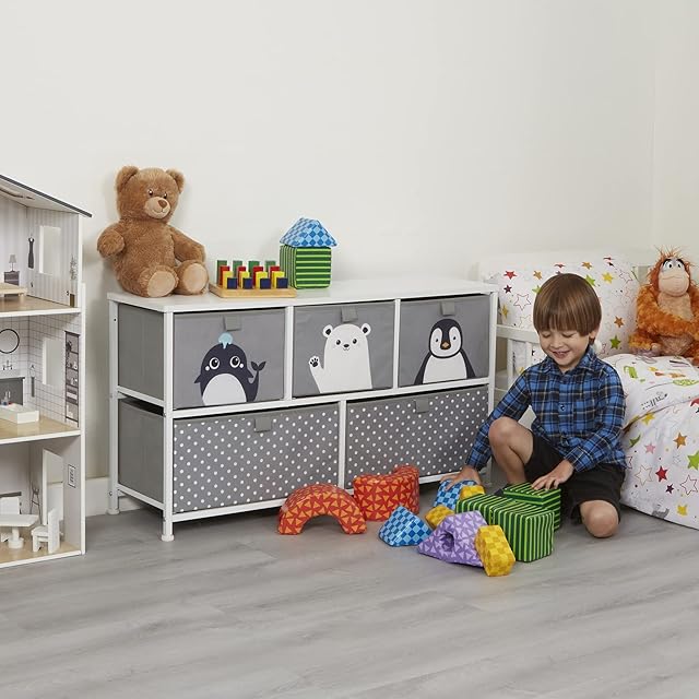 Liberty House Toys Kids Storage Unit, Fabric, Grey, H550 x W1000 x D300mm