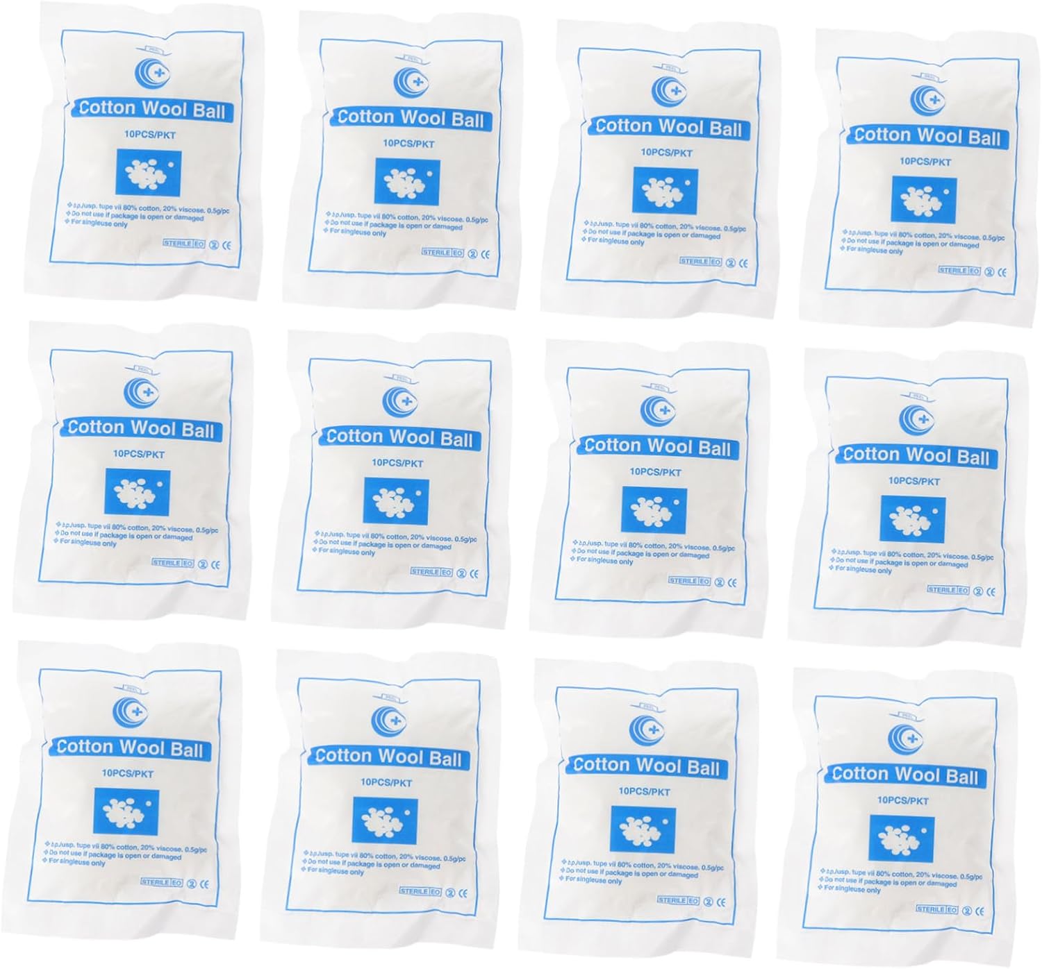 12bags Cotton Balls Pure Alcohol Cotton Balls Sterilized Soft Absorbent for Cleaning Makeup Disinfection