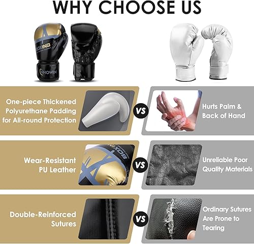 Miniatura 5 de Guantes de boxeo, 12 oz  16 oz  Guantes de boxeo para hombres y mujeres con envolturas de boxeo para bolsa pesada, MMA, Muay Thai, entrenamiento de
