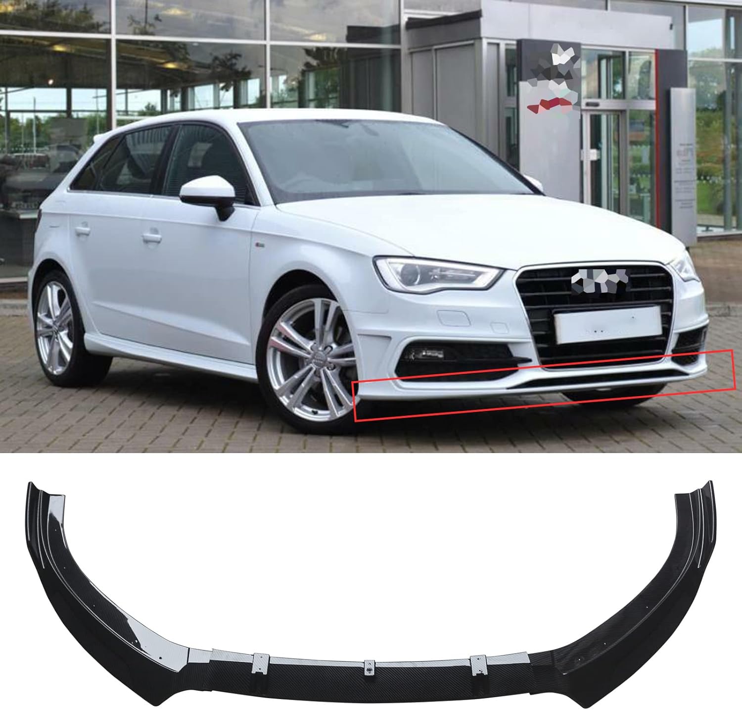 Front Bumper Lip for 2014-2016 Audi A3 S-line/S3 Carbon Fiber Style ABS Front Diffuser Spoiler,YOUNGERCAR