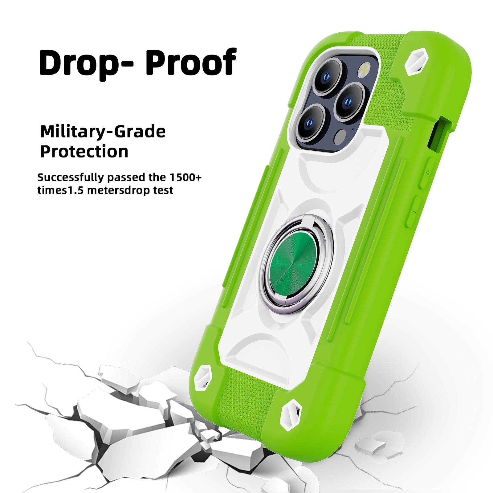 Compatibile con iPhone 15 Pro Max 6,7" - Custodia resistente agli urti di grado militare con anello di supporto, protezione per lo schermo in vetro e protezione per lenti della fotocamera