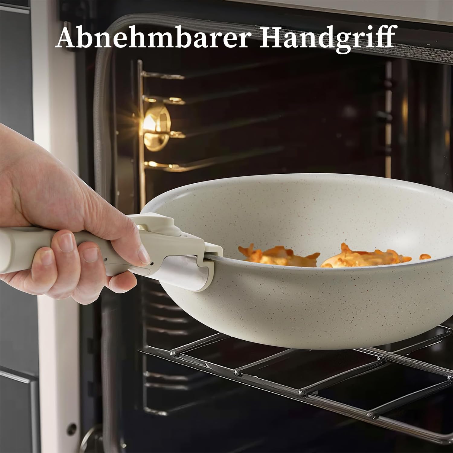 JHK 12-teiliges Topf- und Pfannenset – Antihaft-Kochgeschirr-Sets mit abnehmbarem Griff – Küchengeschirr für Ihre Bedürfnisse zu Hause, Beige