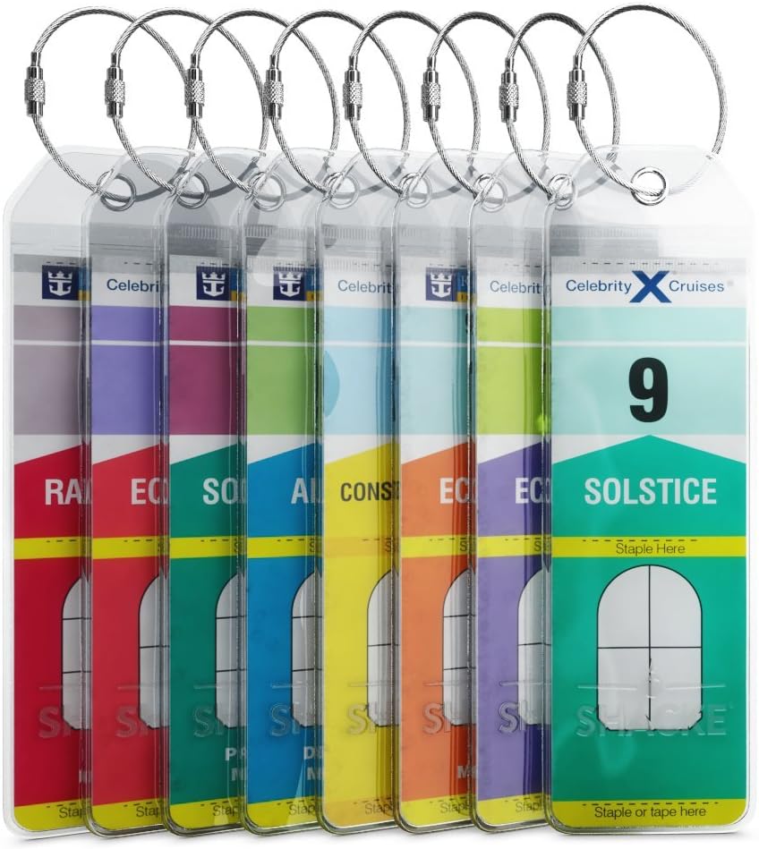 Slim Royal Caribbean & Celebrity Cruise Luggage Tag Holder/w Zip Seal & Stainless Loops