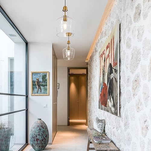 Miniatura 4 de Lámpara colgante de cristal moderna de latón 1 luz de una sola cúpula colgante para isla de cocina, comedor, pasillo, diámetro de 9 pulgadas, E26,