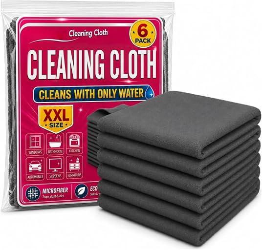 Cleaning Cloth, 6 Pack Microfiber Cleaning Cloths, Streak-Free & Lint-Free Reusable Cleaning Rags for Glass, Window, Kitchen, Stainless Steel, Cars & Screens