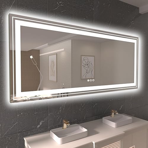 Miniatura 65 de Espejo LED de baño, 36 x 36 pulgadas con luz frontal y retroiluminada, antiniebla, espejo de tocador de baño para pared, función de memoria