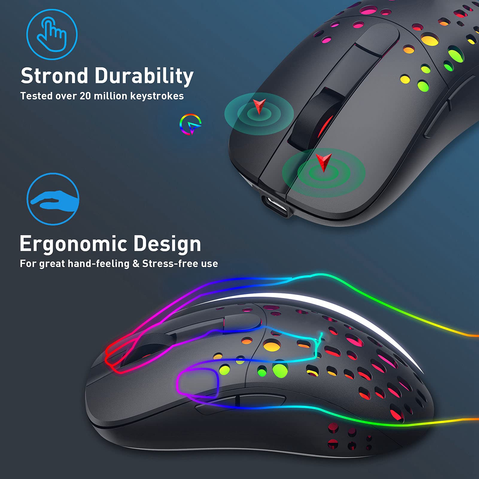 Gaming Mouse 2.4G Dual Mode Six Level Adjustable Precise Control 10000DPI RGB for PC s Gaming Mouse