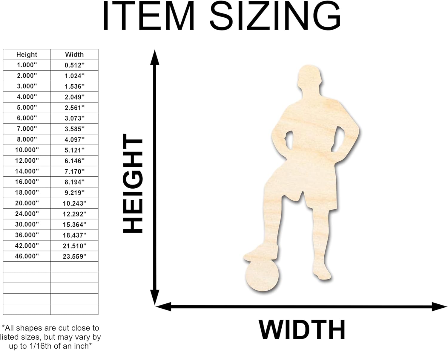 Unfinished Wood Soccer Player Silhouette | DIY Sports Craft Cutout | up to 46" DIY 20" / 1/4"