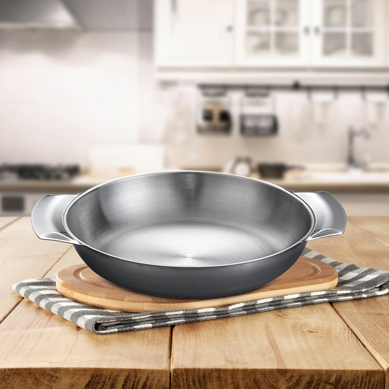 Stainless Steel Seafood Rice Boiler Kitchen Cookware Paella Seafood Pan with Double Handle Hot Pot Fry Pan for Restaurant Picnic