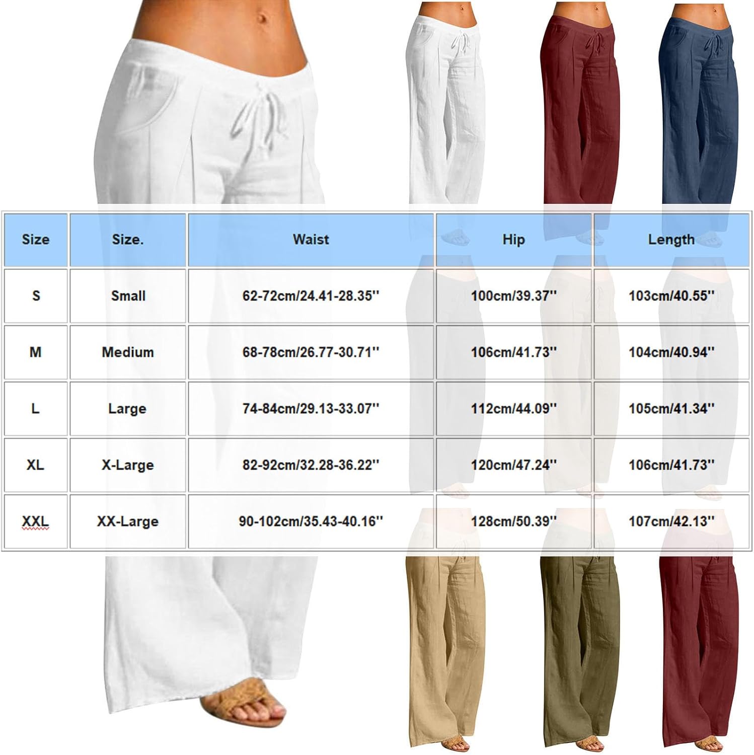 Linen Pants Women Wide Leg Palazzo Pant Drawstring Elastic Waist Trousers Casual Boho Summer Pants Beach Vacation - Image 3