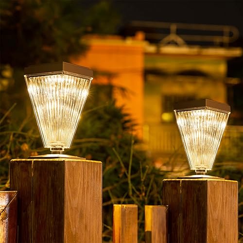 Miniatura 9 de QINGYA 6 Pack Solar Fence Post Lights Outdoor Waterproof IP65 Solar Path Post Cap Lights Sun Powered Pillar Lights Landscape Stake Decorative Fence