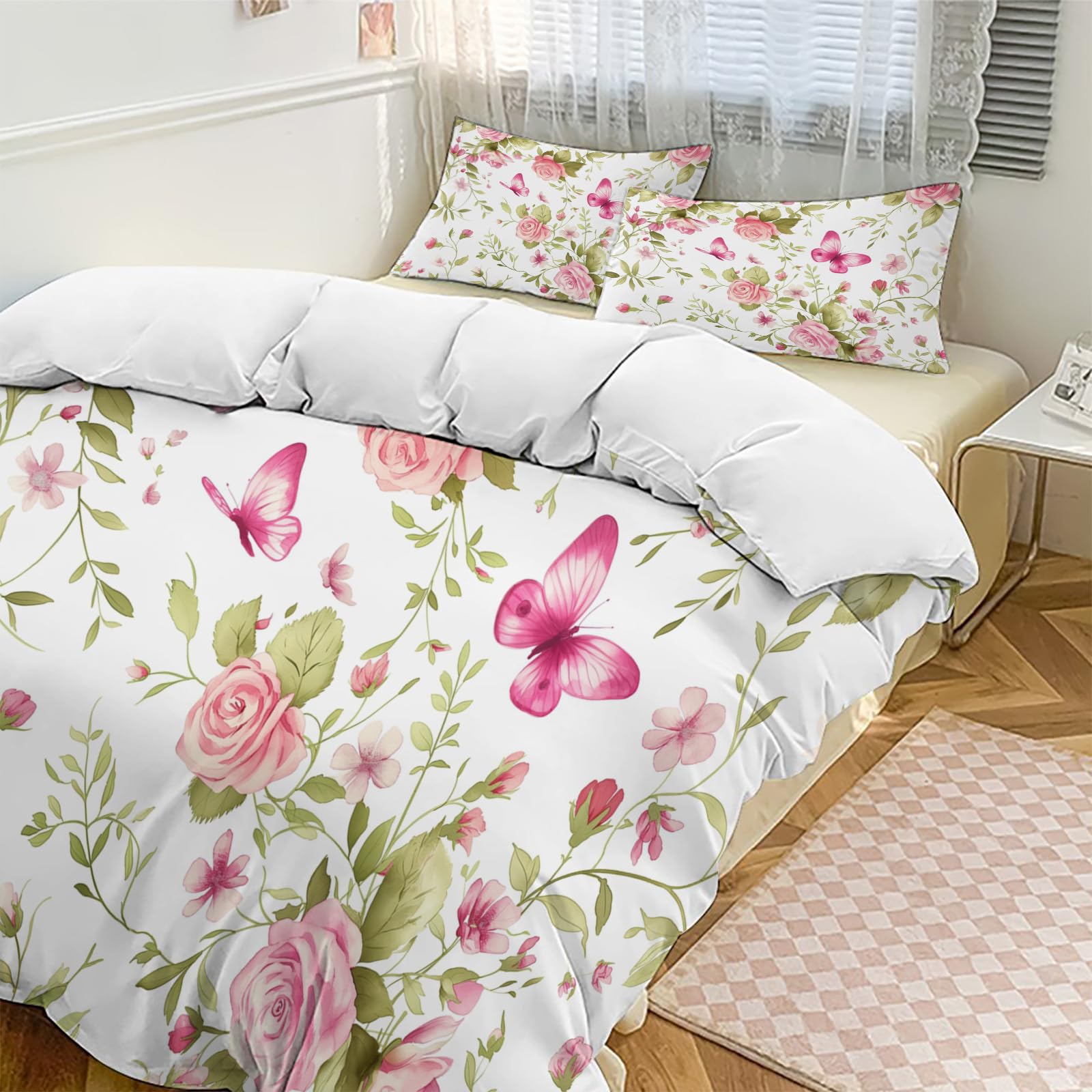 Parure de couette florale papillon anti-transpiration en textile léger et doux