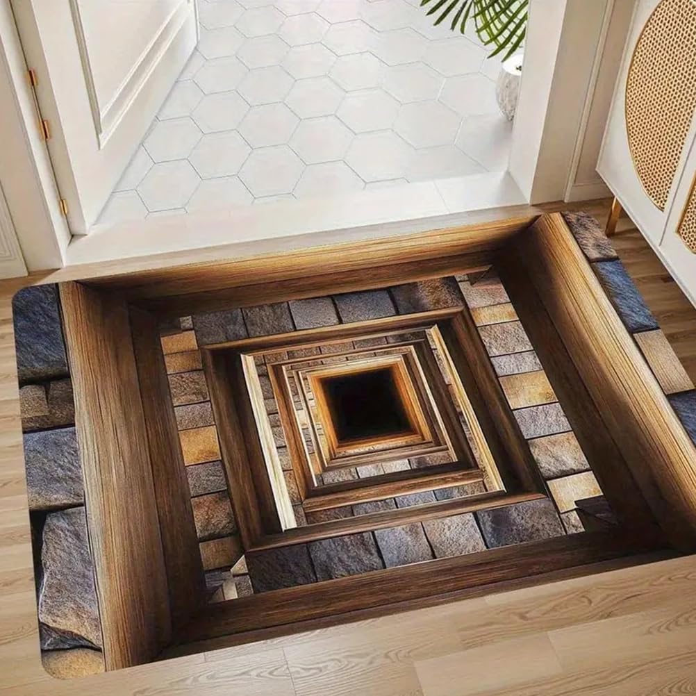 JUXDZISHW Front Door Mat Indoor Outdoor Entrance, 3D Optical Illusion All-Weather Doormat, Optical Illusion Rug Ground Crack Illusion Rug 3D Rugs, Easy Clean Patio Porch Entryway Mat,E,40 * 60cm