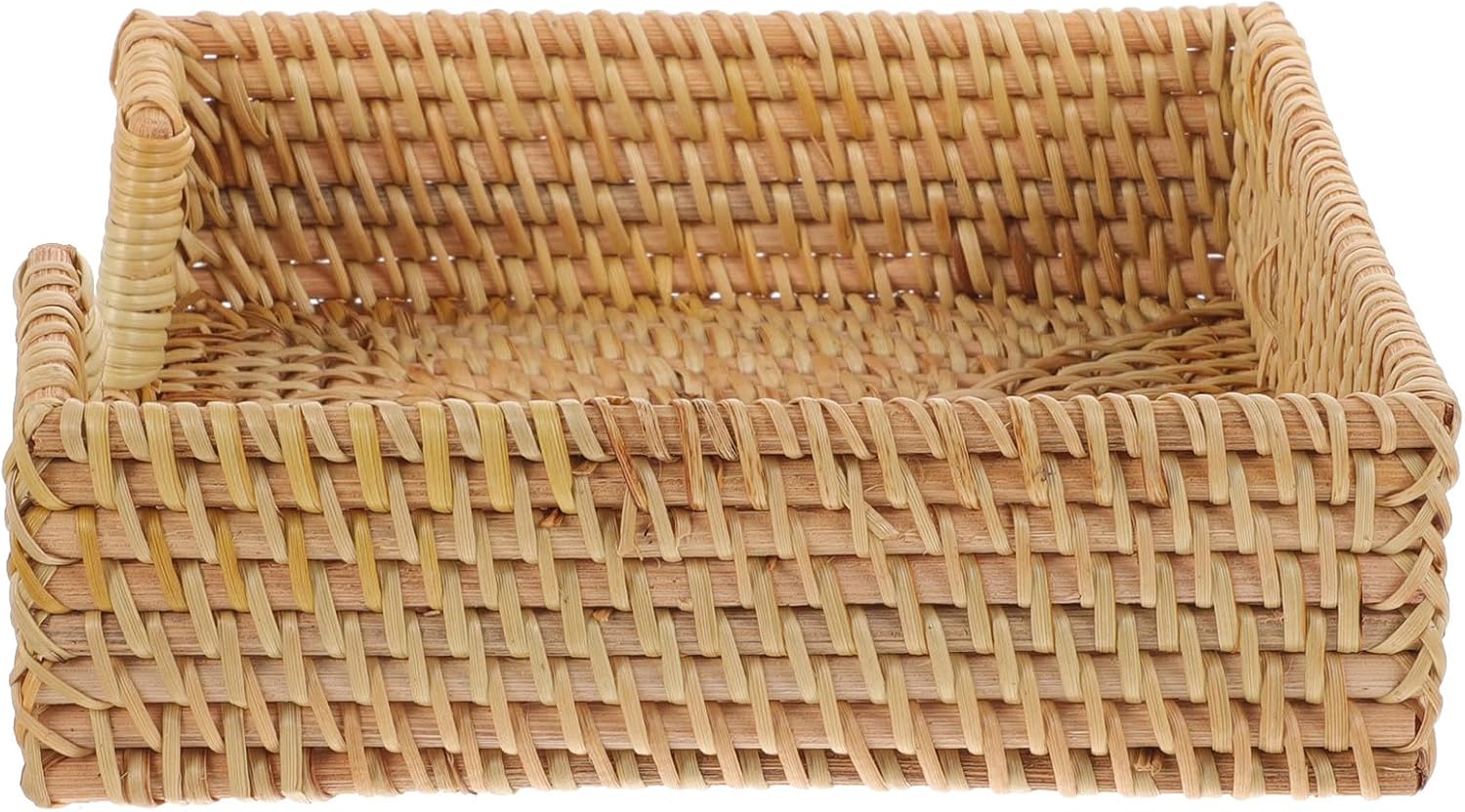 Woven Napkin Tray Desktop Napkin Holder 18cm Square Rattan Tissue Storage Rack for Table Kitchen Bathroom Use