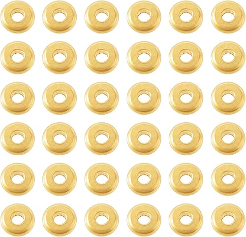 Miniatura 8 de Craftdady 500 cuentas espaciadoras redondas planas doradas de 0.157 pulgadas (0.157 in), diminutas cuentas de disco de moneda Rondelle para