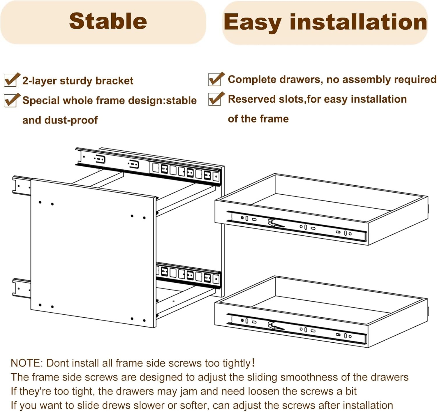 2 Tier Pull Out Cabinet Organizer 14''W×21''D×16.2''H Heavy Duty Slide Out Wood Sliding Drawer, Cabinet Shelf Pull Out Drawer Storage Organizer for Kitchen Pantry Bathroom
