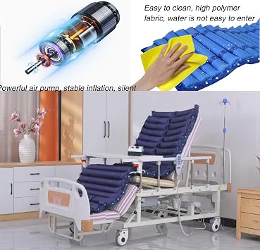 10 Function Electric Medical Beds for Home with Air Cushion, Full Electric Hospital Bed with Lateral Tilting, Adjustable Rails, IV Pole, Up to 530 LBS,air mattress