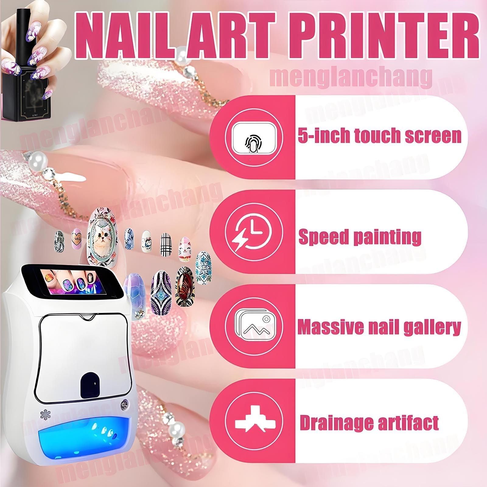 Stampante Per Unghie Con Touch Screen 5" -Stampa Di Unghie Personalizzate In 10secondi,Dispositivo Per Manicure Professionale 2400dpi Per Casa E Saloni Di Bellezza/Parrucchieri,Studi Sposa
