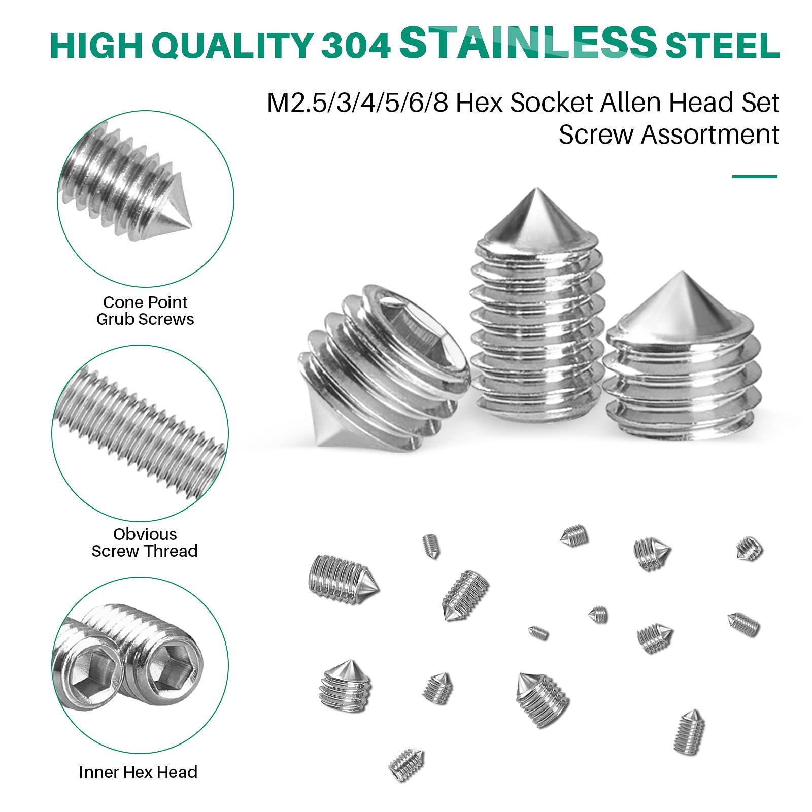 320PCS Stainless Steel Set Screws - Allen Head Assortment Kit -3