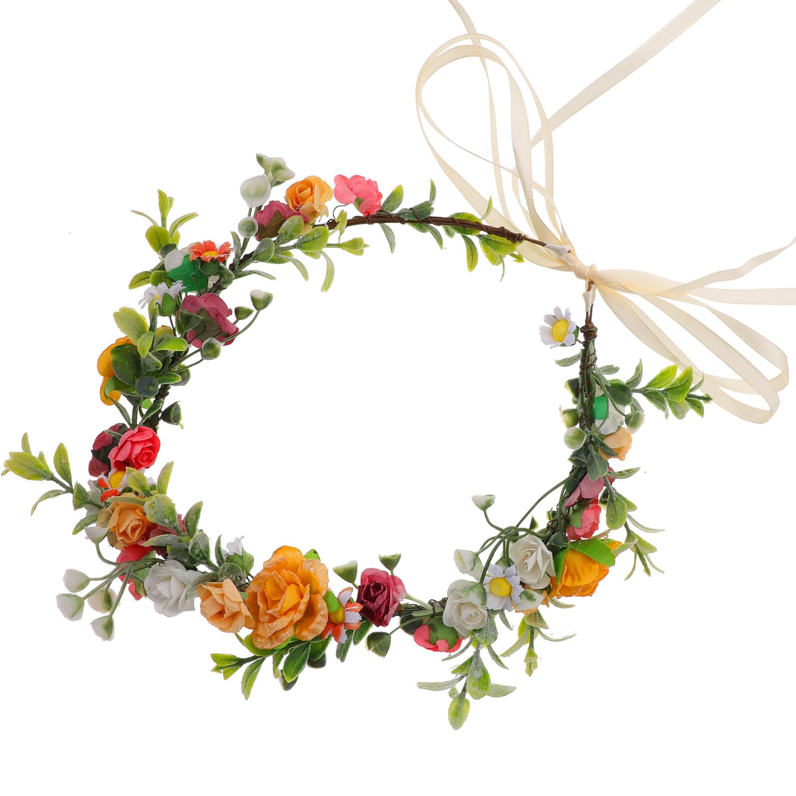 Bandeau de Cheveux Couronne de Fleurs Colorées, Taille Unique, Légère et Confortable, pour Mariage Femme Fille, Plage et Photos de Vacances